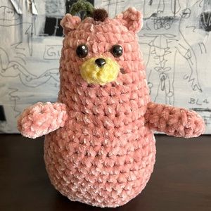 Hand knitted peach bear plush